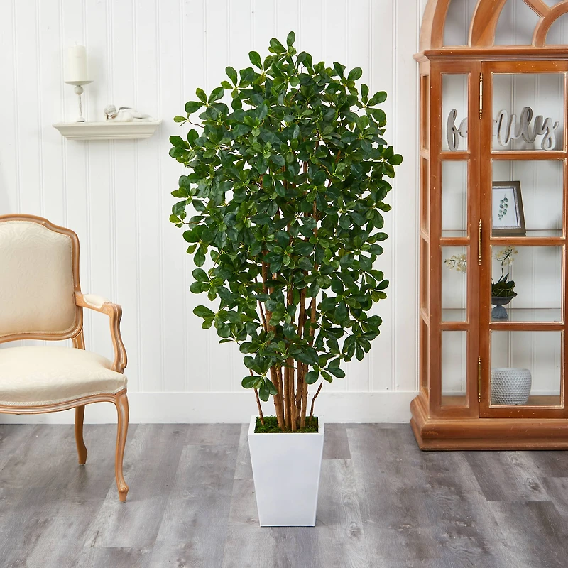 5.5ft. Black Olive Artificial Tree with 1365 Bendable Leaves in Metal White Planter