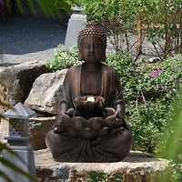 Glitzhome® 28.25" Zen-Style Meditating Buddha Statue Outdoor Fountain with LED Light