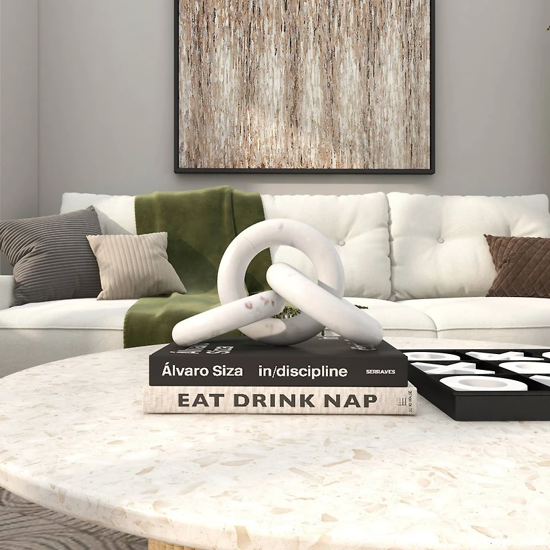 10" White Marble 3 Link Chain Sculpture Décor