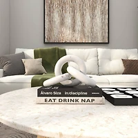 10" White Marble 3 Link Chain Sculpture Décor