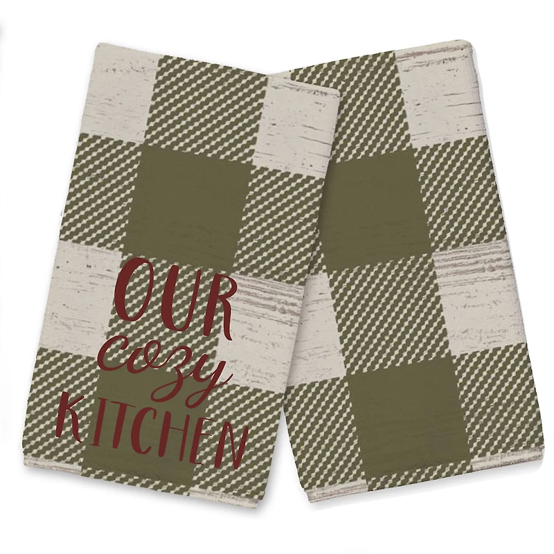 Our Cozy Kitchen Green Buffalo Check Tea Towel - Set of 2