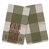 Our Cozy Kitchen Green Buffalo Check Tea Towel - Set of 2