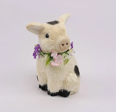 9" Spotted Sitting Piglet Rustic Spring Figurine