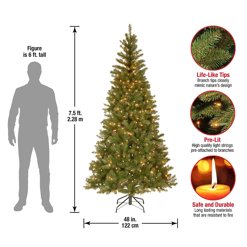 7.5 ft. Pre-lit Hinged Aspen Spruce Slim Artificial Christmas Tree, Clear Lights