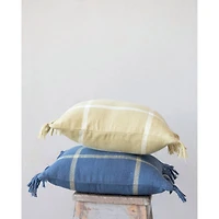 Hello Honey® Blue & Citron Plaid Cotton Flannel Pillow with Fringe