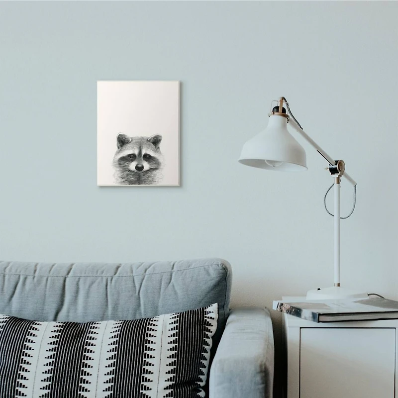 Stupell Industries Raccoon Portrait Grey Drawing Design Wood Wall Plaque