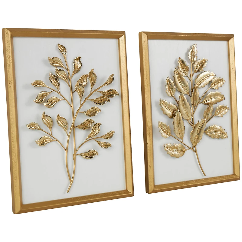 Gold Wood Leaf 3D Wall Décor with Beveled Frame Set