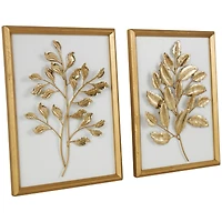 Gold Wood Leaf 3D Wall Décor with Beveled Frame Set