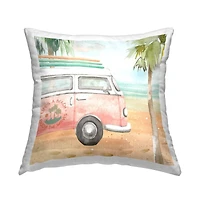 Stupell Industries Pink Bus Van Tropical Vacation Beach Scene Throw Pillow, 18" x 18"