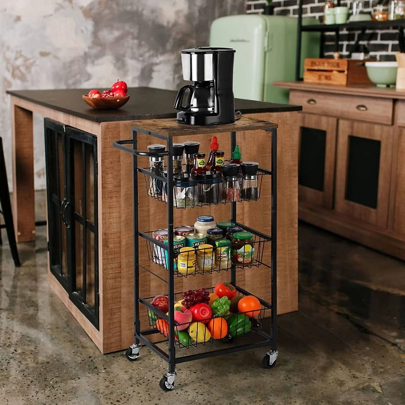 Black 4-Tier Metal Rolling Kitchen Cart