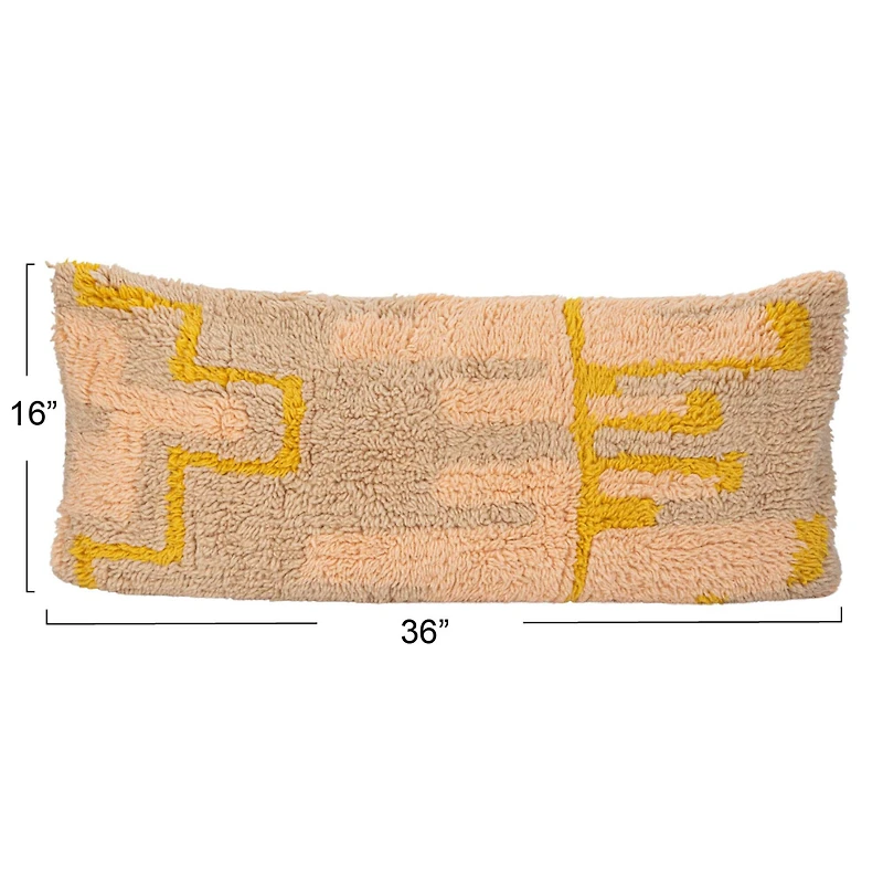 Hello Honey® 36" Pink, Yellow & Cream Wool Shag Lumbar Pillow