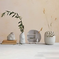 Hello Honey® 7.5" Cream Stoneware Flower Frog Vase with Reactive Glaze