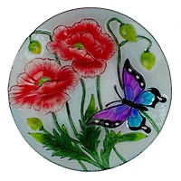 21'' Butterfly and Carnations Hand Painted Glass Birdbath