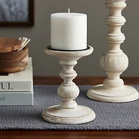 Whitewashed Wood Carved Pillar Candle Holder by Ashland