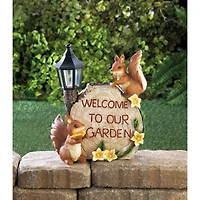 9.5" Solar Welcome To Our Garden Squirrels Statue