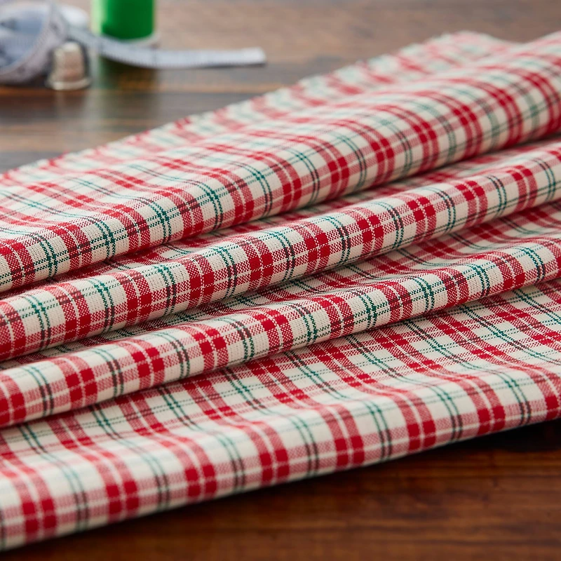 Feldman Red & Ivory Homespun Plaid Cotton Fabric