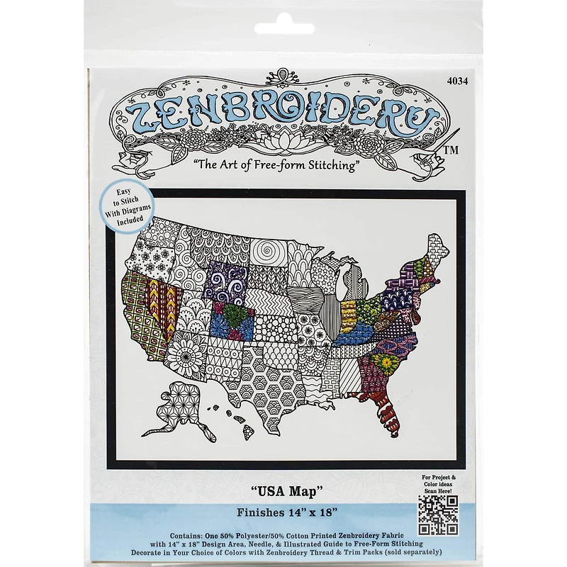 Design Works® Zenbroidery™ U.S.A. Map Stamped Embroidery Kit
