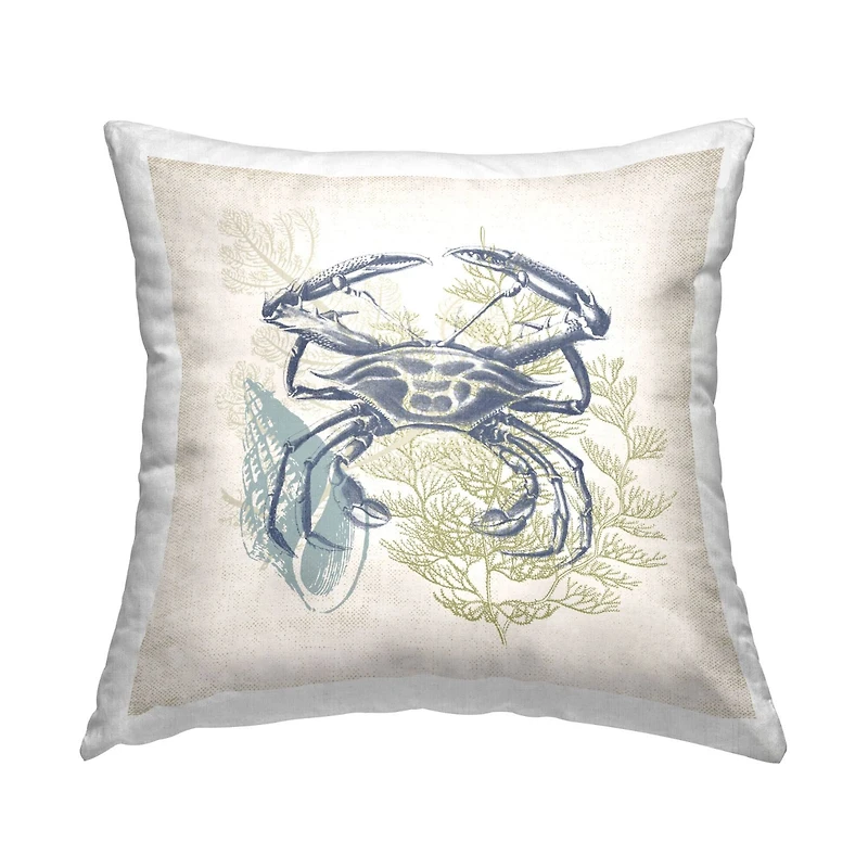 Stupell Industries Ocean Botanical Patterned Crab Design Throw Pillow, 18" x 18"