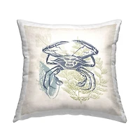 Stupell Industries Ocean Botanical Patterned Crab Design Throw Pillow, 18" x 18"