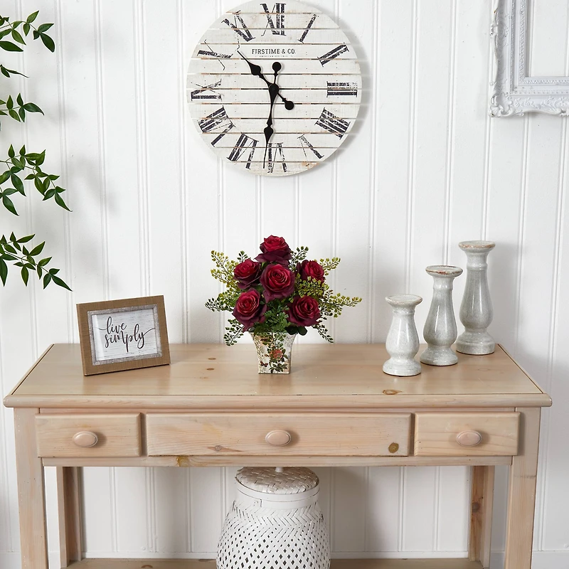 13" Rose & Maiden Hair with Floral Planter