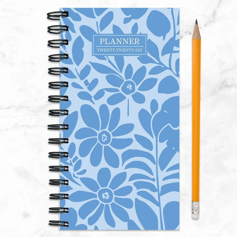 2026 Blue Blooms Small Weekly Monthly Planner