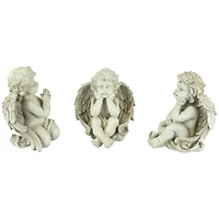 Gray Sitting Cherub Angel Outdoor Garden Statue Set