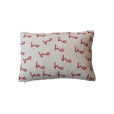 Hello Honey® 24" x 16" Red & Natural Ho Ho Ho Woven Cotton Slub Lumbar Pillow