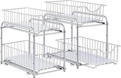 NEX™ Silver Stackable 2-Tier Cabinet Organizer with Sliding Drawer Set