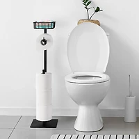 Black Freestanding Toilet Paper Holder Stand with Basket
