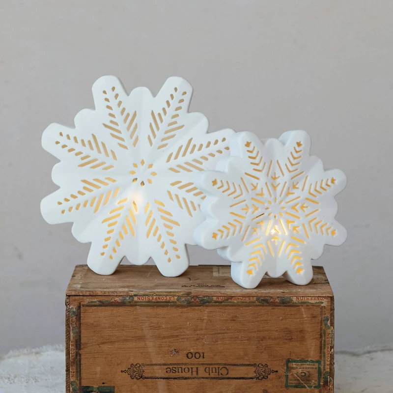Hello Honey® 6" White LED Lighted Stoneware Bisque Snowflake Accent