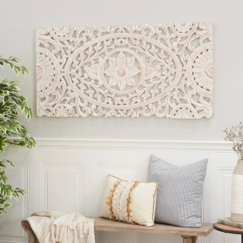 White Wood Traditional Wall Decor, 48" x 24"