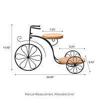 Glitzhome® 24" Black Metal Tricycle Planter Stand with Solid Wood Tray