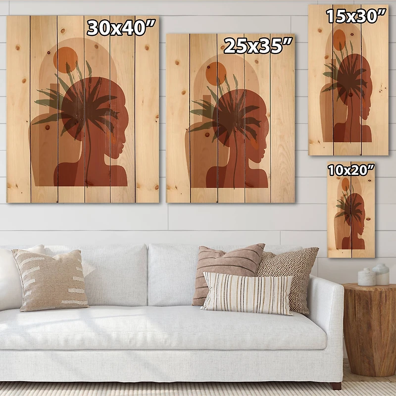 Designart - Abstract Tropical Palm Leaf & Pretty Girl Portrait