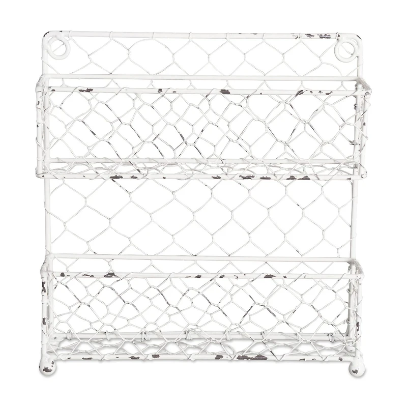 DII® 10" Antique White 2 Row Chicken Wire Spice Rack