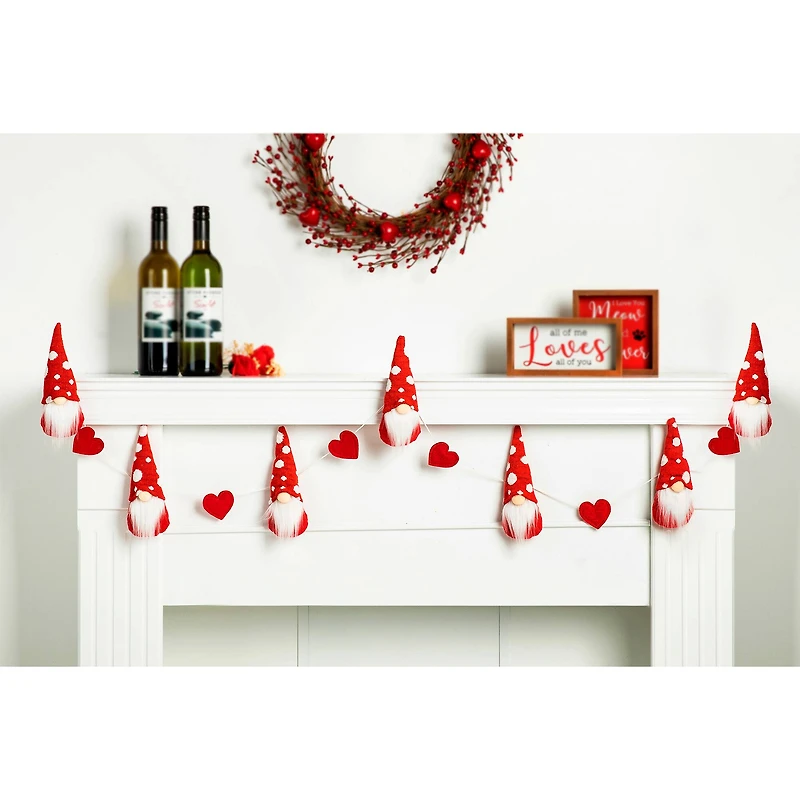 Glitzhome® 6ft. Fabric Valentine's Gnome & Heart Garland