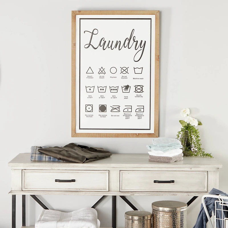 White Farmhouse Laundry Guide Wood Wall Decor, 22" x 32"