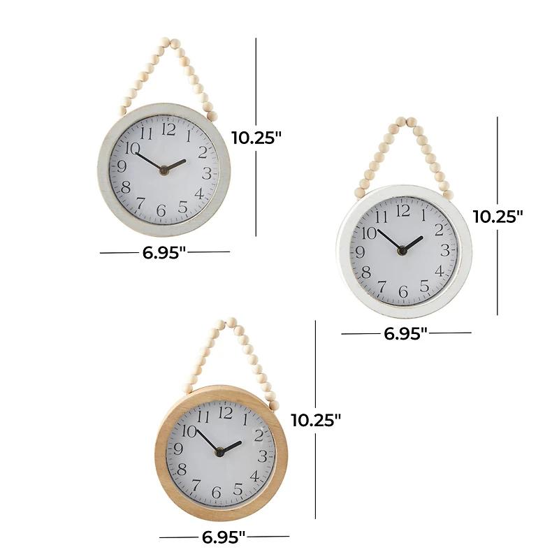 10" Traditional White Wood Wall Clock with Rope Strap Set
