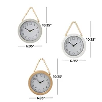 10" Traditional White Wood Wall Clock with Rope Strap Set