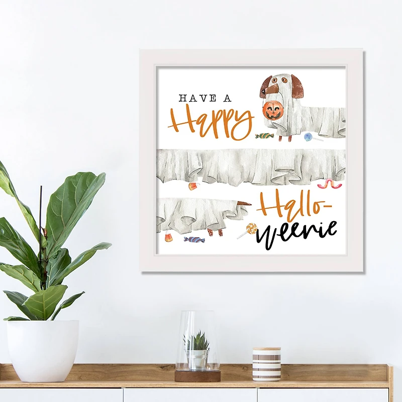 Happy Hallo-weenie Trick or Treat White Framed Print Wall Art