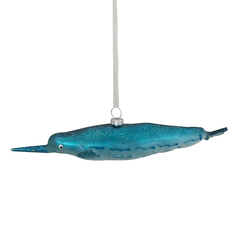 Blue Glitter Pipefish Glass Ornament