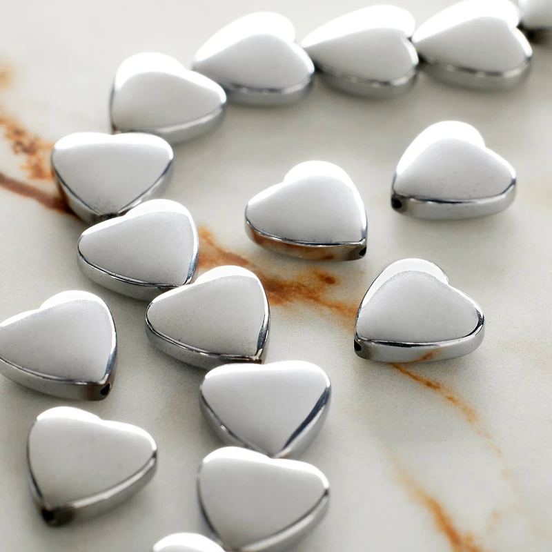 12 Pack:  Silver Hematite Heart Beads, 10mm by Bead Landing™