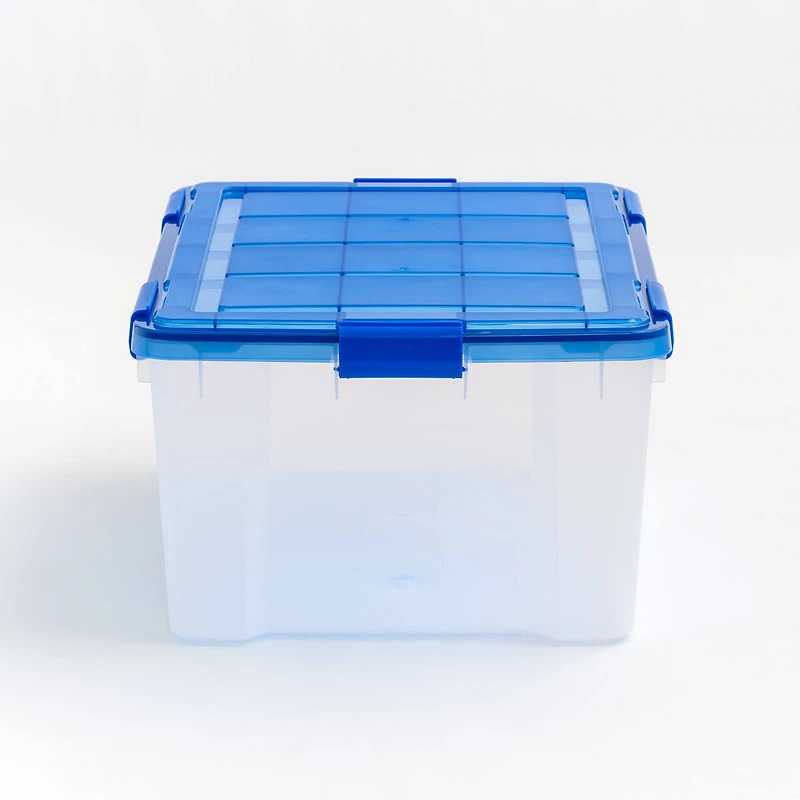 IRIS 15gal. Clear Plastic Storage Boxes with Blue Lid, 4ct.
