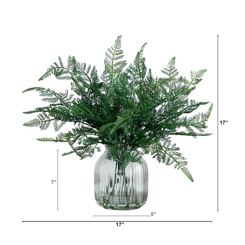 17" Forest Fern Arrangement in Glass Vase