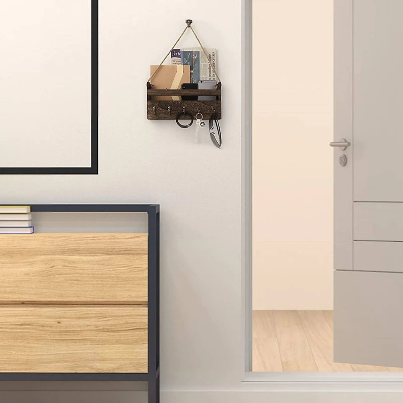 NEX™ Brown Hanging Wall-Mounted Mail Organizer with 5 Hooks