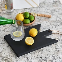 Hello Honey® 12" Black Geometric Wood Cutting Board with Leather Tie