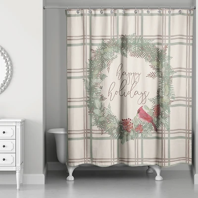 Happy Holidays Plaid Shower Curtain