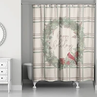 Happy Holidays Plaid Shower Curtain