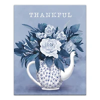 Thankful Teapot With Flowers Canvas Wall Art