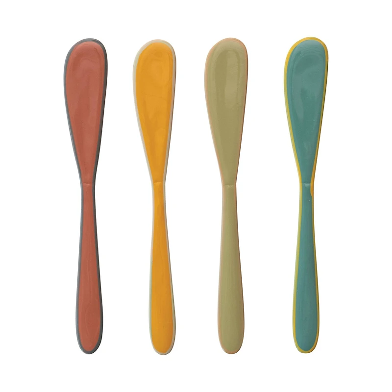 Hello Honey® 5.75" Multicolor Enameled Stainless Steel Canape Knives with Colored Edge