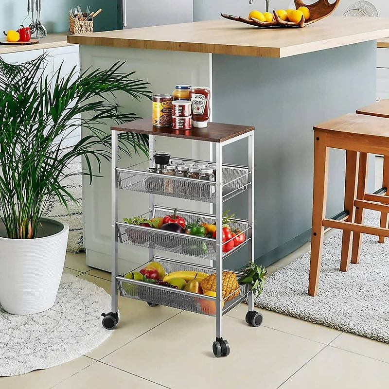 Silver 3-Tier Rustic Kitchen Cart